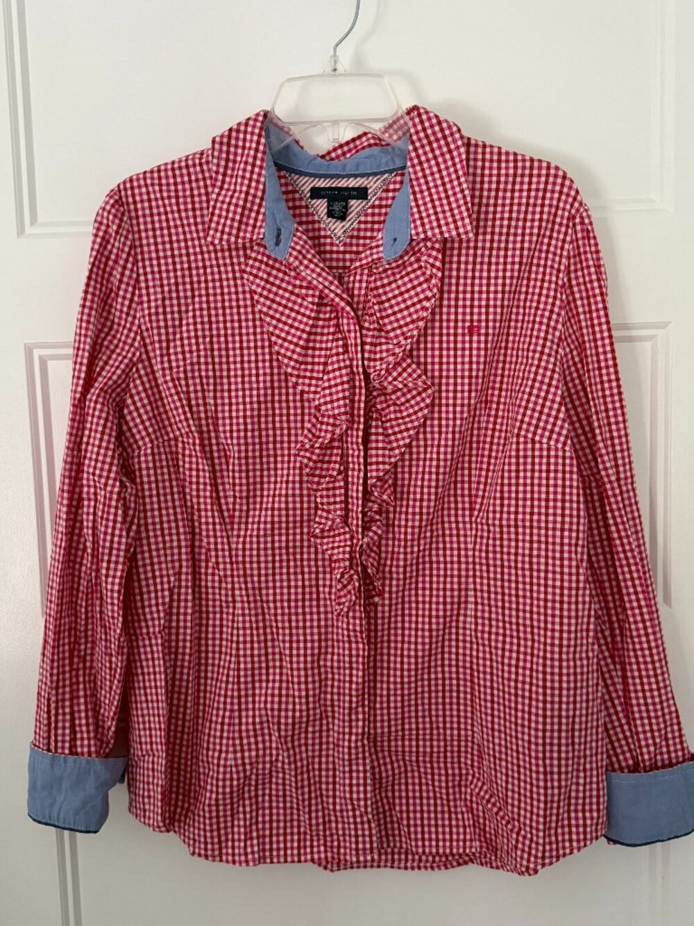 Tommy Hilfiger - Red & Pink Gingham Shirt with Ruffle - Women’s Size XL